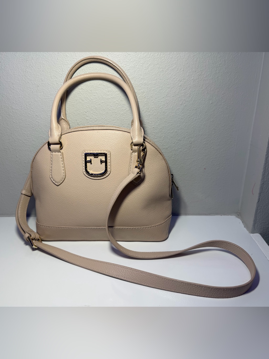 Furla Pebbled Dome Satchel In Pink/Beige